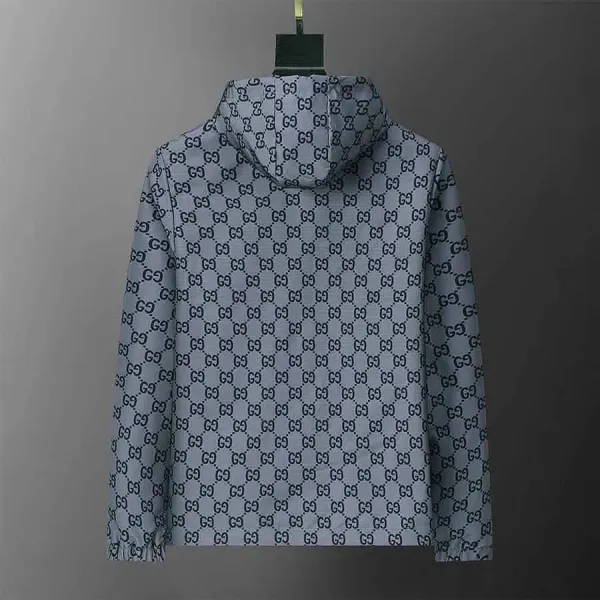 Gucci GG Monogram Hooded Windbreaker Gray Outerwear - 2