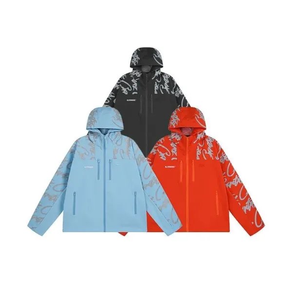 Elitework Graffiti Print Hooded Windbreaker Jacket - 8