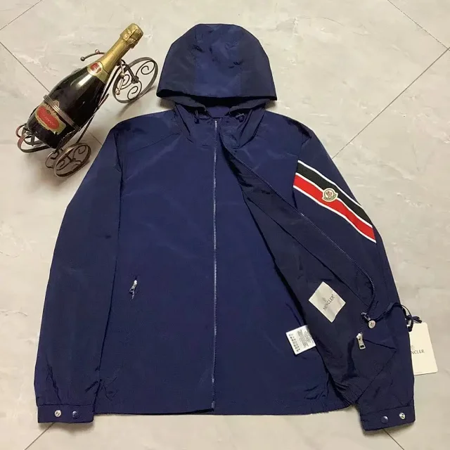 Moncler Jackets Hooded zip-front jacket with tricolor sleeve stripe product detail image 3