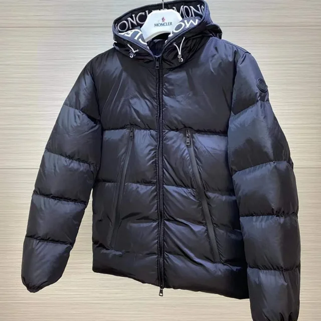Moncler Down Jackets Hooded puffer jacket with logo trim product detail image 6