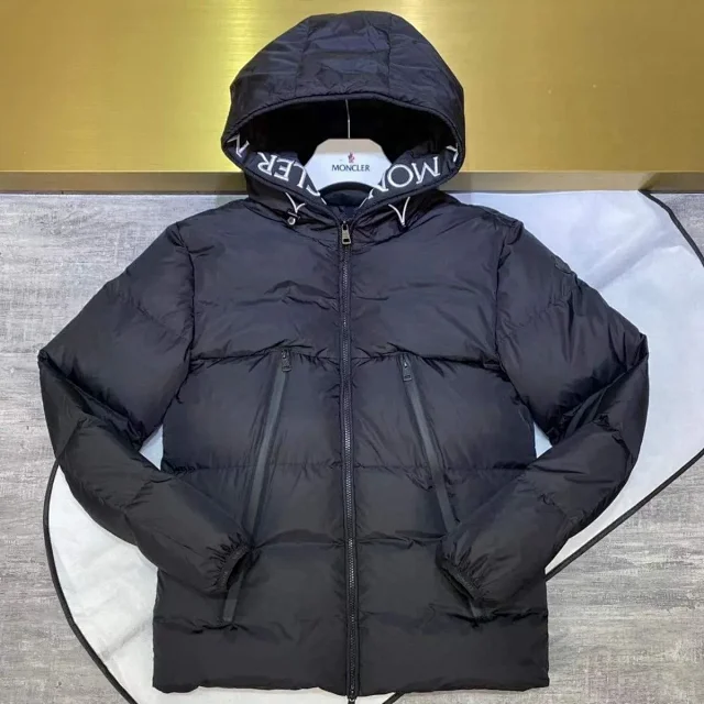 Moncler Down Jackets Hooded puffer jacket with logo trim product detail image 7