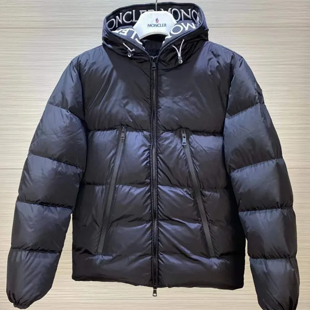 Moncler Down Jackets Hooded puffer jacket with logo trim product detail image 4