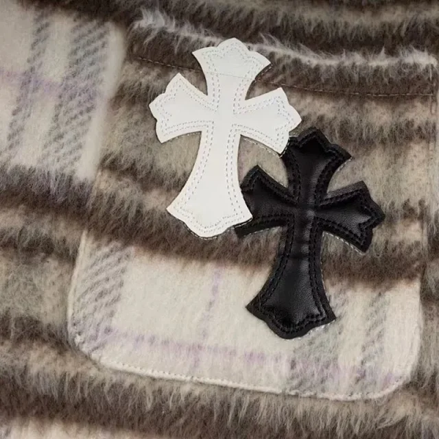 Unbranded Jackets Quilted Plaid Shirt Jacket with Cross Appliqué product detail image 2