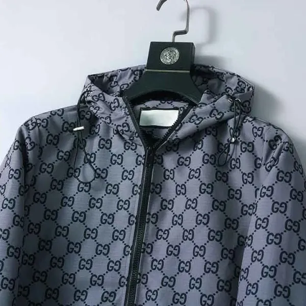 Gucci GG Monogram Hooded Windbreaker Gray Outerwear - 3
