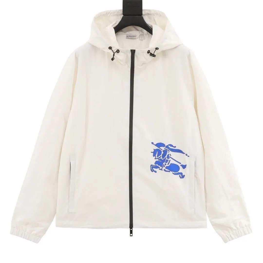 Burberry White Hooded Jacket with Blue Knight Logo