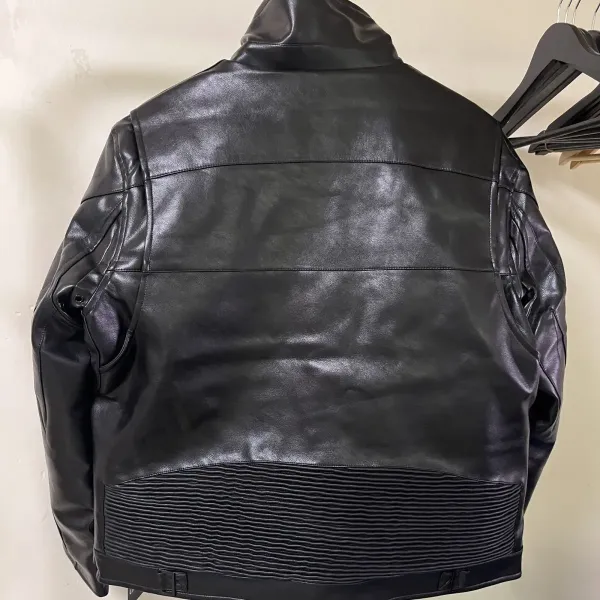 Balenciaga Logo Print Black Leather Motorcycle Jacket - 3