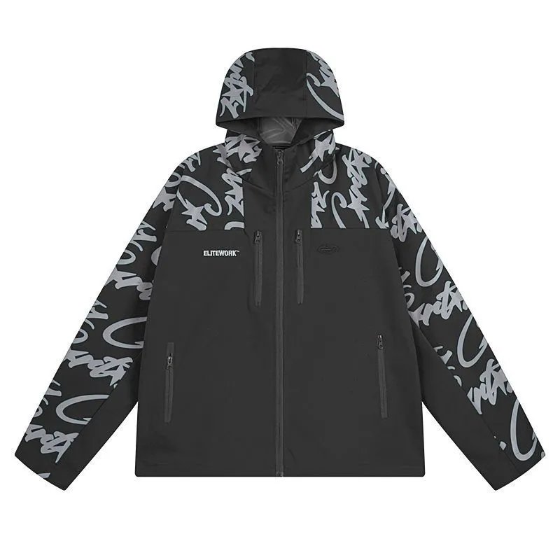 Elitework Graffiti Print Hooded Windbreaker Jacket - 2
