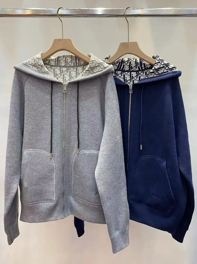 Dior Knitwear Reversible Hooded Zip Cardigan with Oblique Knit product detail image 1