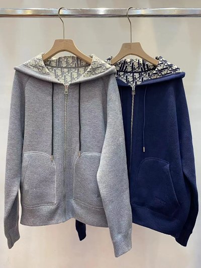 Dior Oblique Hooded Zip-Up Sweatshirt [2 styles]