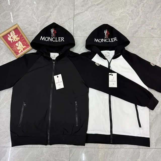 Moncler Jackets Hooded zip-up jacket with raglan sleeves and embroidered logo product detail image 1