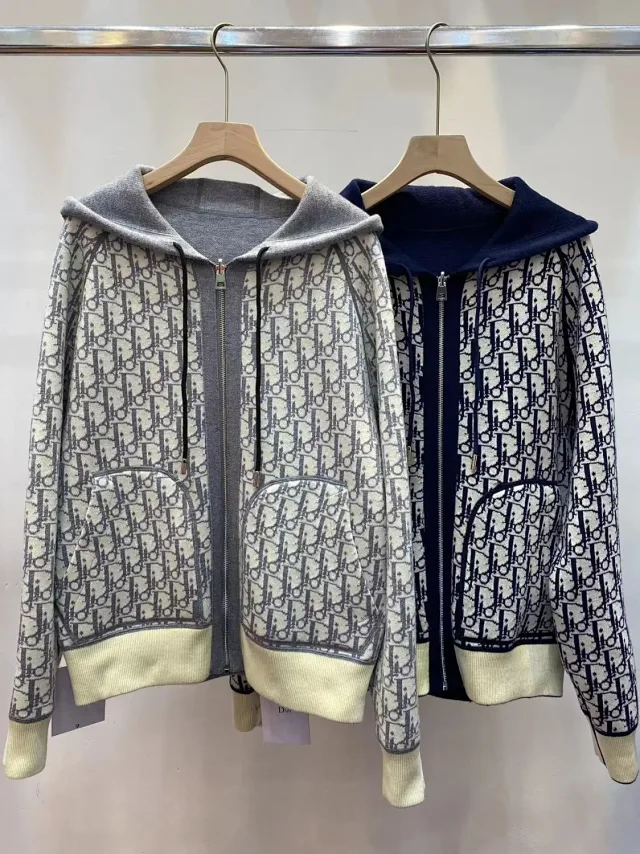Dior Knitwear Reversible Hooded Zip Cardigan with Oblique Knit product detail image 2