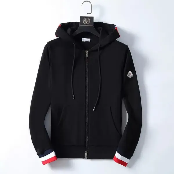 Moncler Genius Hoodie Black with Red-White-Blue Trim Zip-Up Hoodie - 3