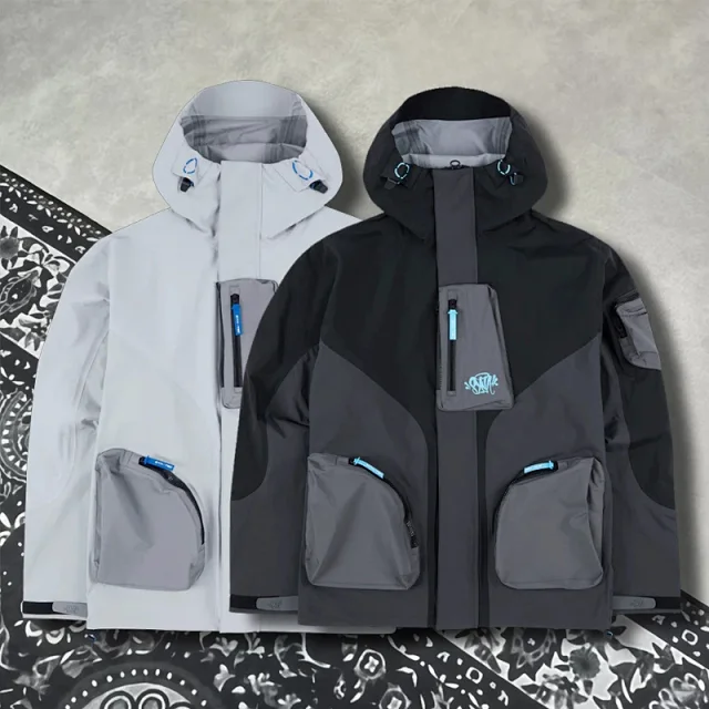 Unbranded Jackets Hooded Color-Block Utility Jacket with Multiple Zip Pockets product detail image 2