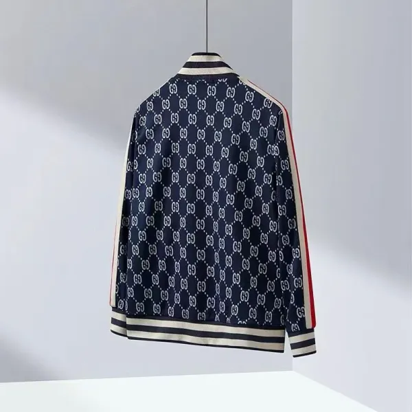 Gucci GG Monogram Track Jacket Navy with Red and Beige Stripes - 3