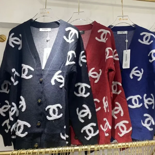 Chanel Knitwear V-neck button-front knit cardigan with all-over CC motif product detail image 2