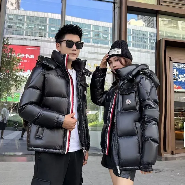 Moncler Down Jackets Shiny hooded puffer jacket with tricolor zip trim product detail image 9