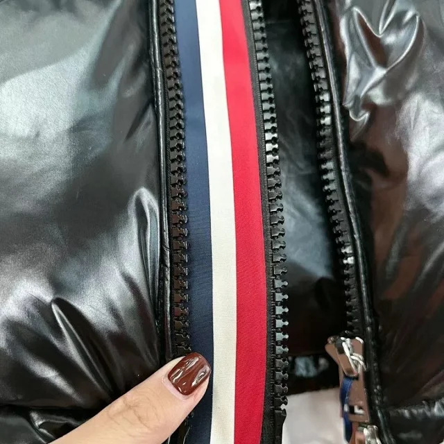 Moncler Down Jackets Shiny hooded puffer jacket with tricolor zip trim product detail image 4