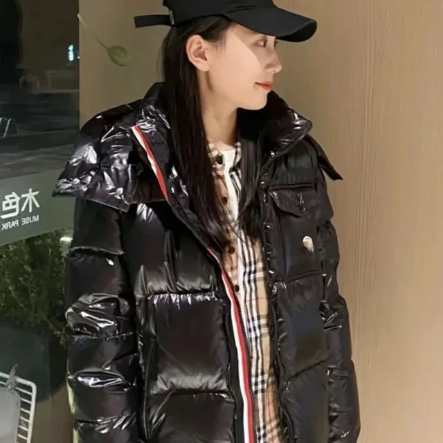 Moncler Down Jackets Shiny hooded puffer jacket with tricolor zip trim product detail image 8