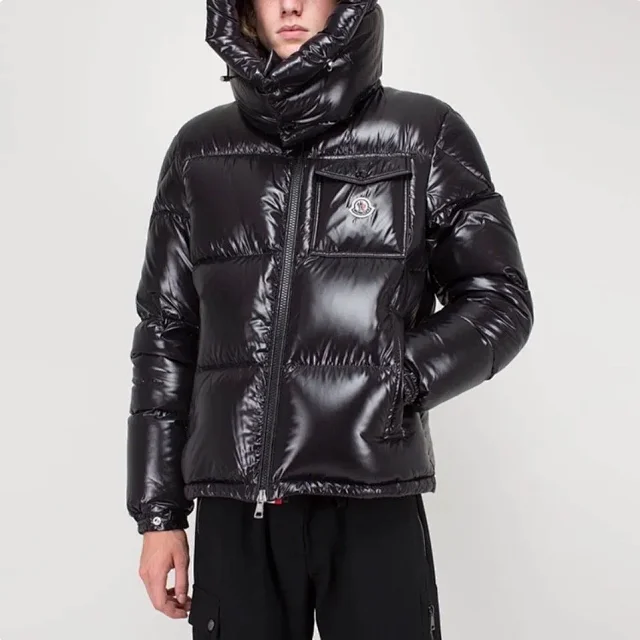 Moncler Down Jackets Shiny hooded puffer jacket with tricolor zip trim product detail image 10