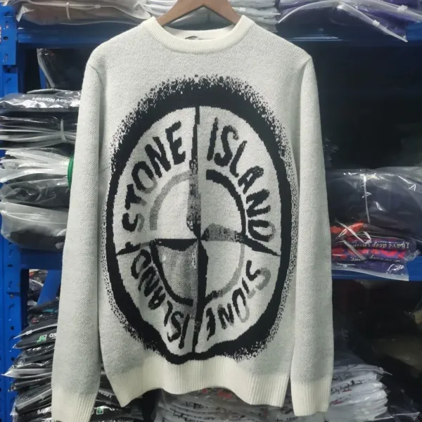 Stone Island Compass Logo Knit Sweater White/Gray - 3