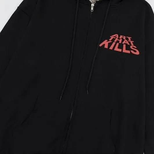 Art That Kills Hoodies & Sweatshirts Zip-Up Hoodie with Leopard-Print Hood Lining and Studded Cuffs product detail image 3