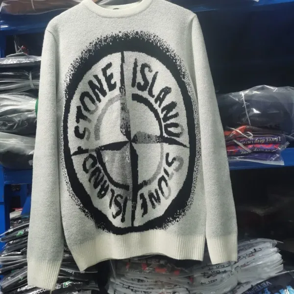 Stone Island Compass Logo Knit Sweater White/Gray - 4