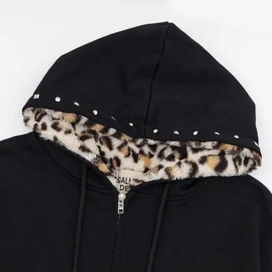 Art That Kills Hoodies & Sweatshirts Zip-Up Hoodie with Leopard-Print Hood Lining and Studded Cuffs product detail image 4