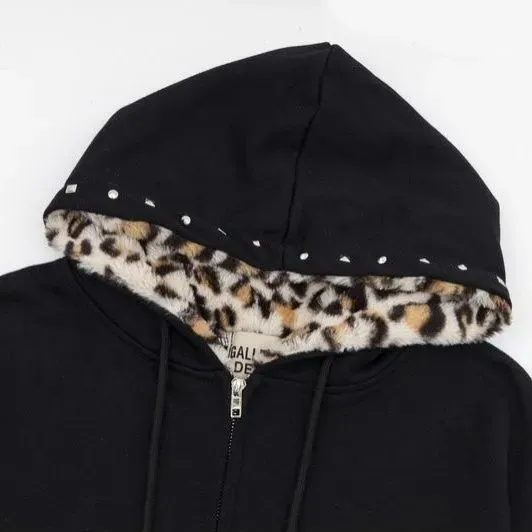 Art That Kills Leopard-Lined Studded Hoodie Black - 4