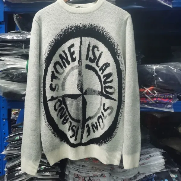 Stone Island Compass Logo Knit Sweater White/Gray - 2