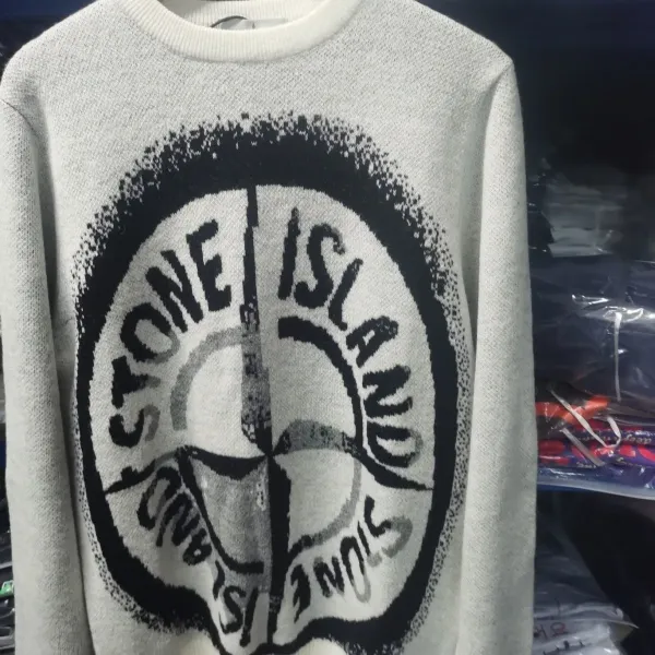 Stone Island Compass Logo Knit Sweater White/Gray - 5