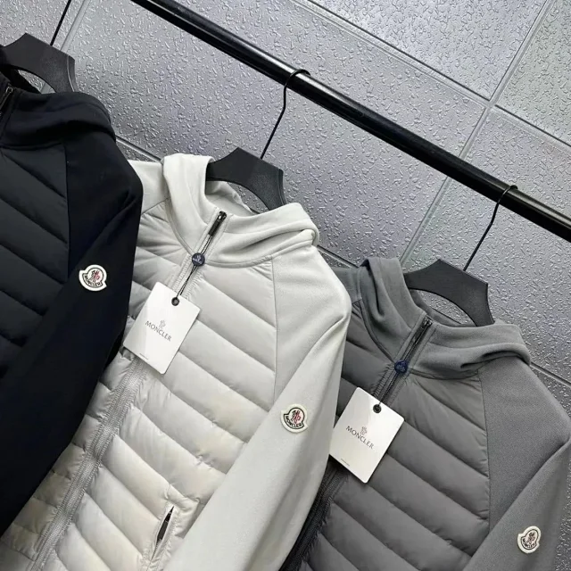 Moncler Down Jackets Hooded hybrid quilted jacket with knit sleeves product detail image 3