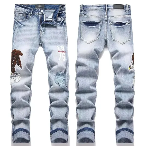Amiri Mini Denim 1976 Eagle Patch Distressed Slim Fit Jeans - 1