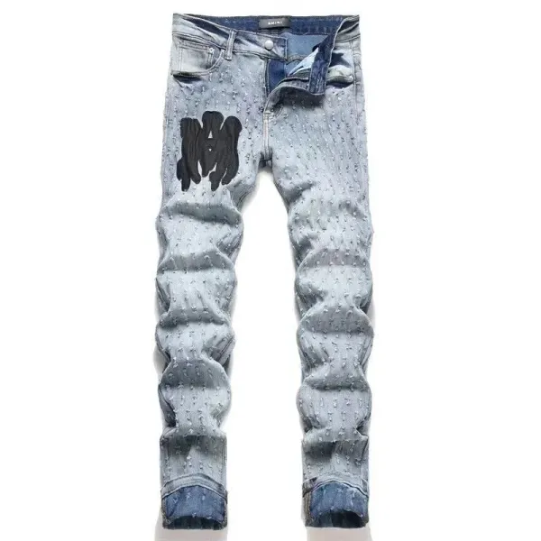 Amiri M Logo Distressed Denim Jeans - 1
