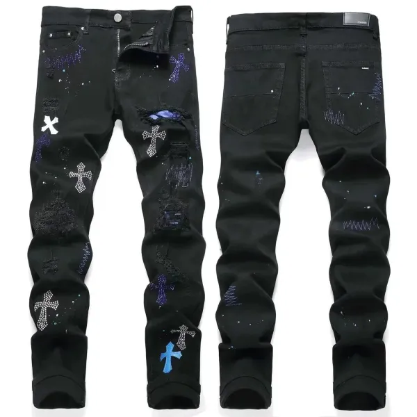 Dolce & Gabbana x Philipp Plein Cross-Embellished Distressed Black Jeans - 1