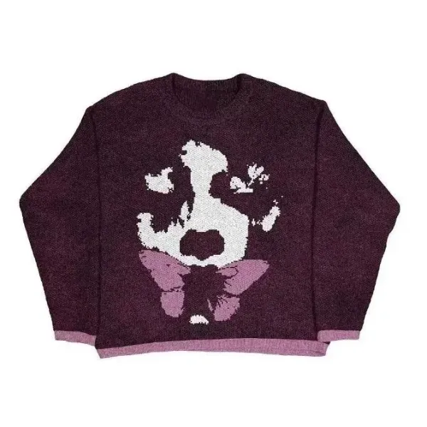 Design Pixel Art Butterfly Knit Sweater in Deep Purple - 1