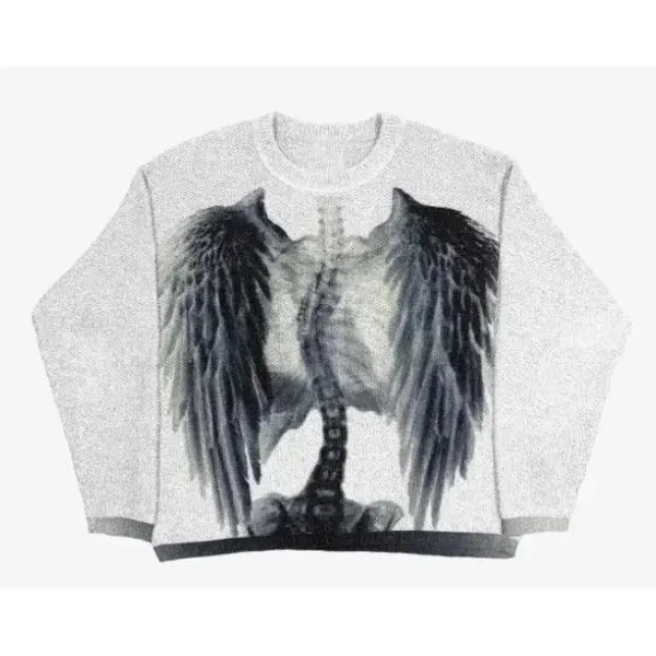 Design Angel Wing Skeleton Print Crewneck Sweater - 1