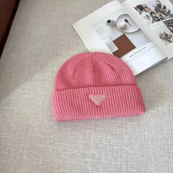 Prada Logo Beanie Pink Knit Hat - 1