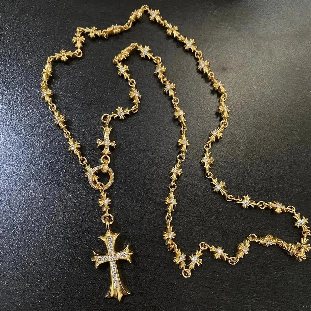 Chrome Hearts 22K White Diamond Small E Cross Necklace,