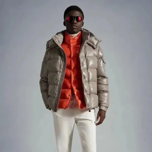 Moncler Maya Down Jacket Metallic Silver with Orange Puffer Vest - 1