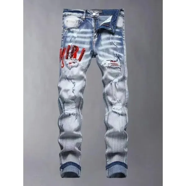 Philipp Plein Distressed Embroidered Logo Jeans - 1