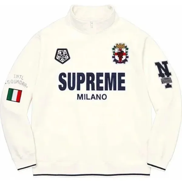 Supreme Arch Logo Hoodie, Dollar Sign Hoodie, Script Logo Hoodie, Box Logo Sweatshirt, City Arch Sweatshirt, Ducati Jacket, Milano Half-Zip, Coach Jacket, and Jogger Pants - 22