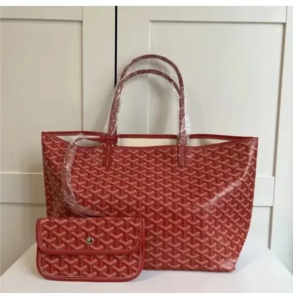 Goyard Saint Louis Tote Bag in Red with Goyardine Canvas and Matching Pouch - 1