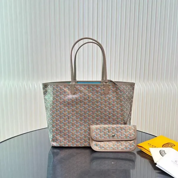 Goyard Saint Louis Tote Bag Beige Blue Monogram Canvas Handbag - 1