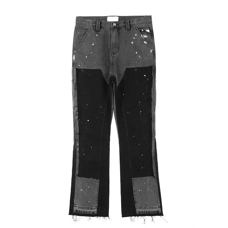 Patchwork Denim Jeans Light Blue Distressed Streetwear