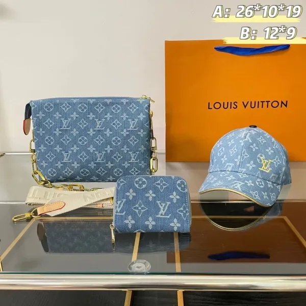 Louis Vuitton Denim Monogram Cap and Bag Set Blue Accessories - 1