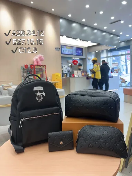 Louis Vuitton x Karl Lagerfeld Monogram Black Backpack and Pouch Set - 1