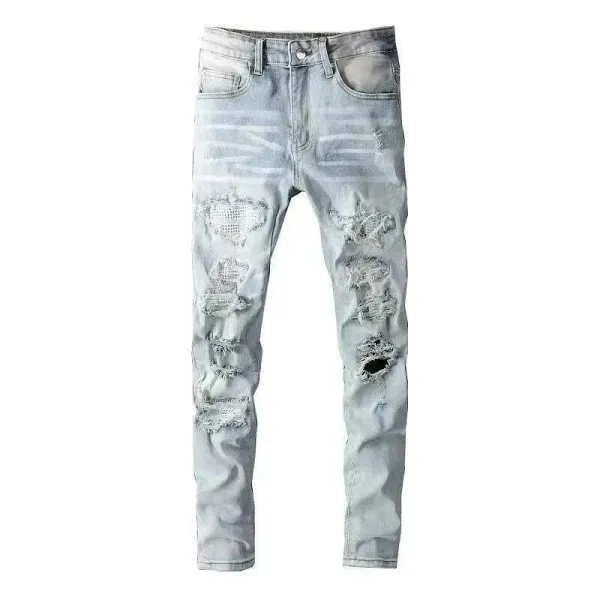 Distressed Light Wash Slim Fit Jeans - 1