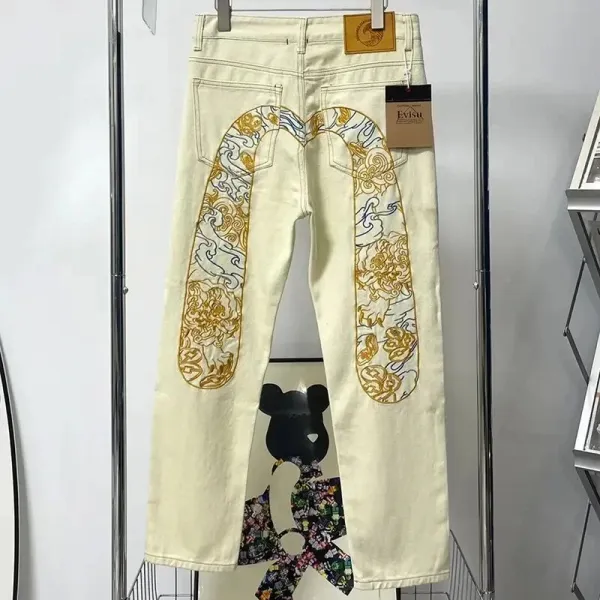 Evisu x Traditional Japanese Motif Straight-Leg Denim Jeans in Cream - 1