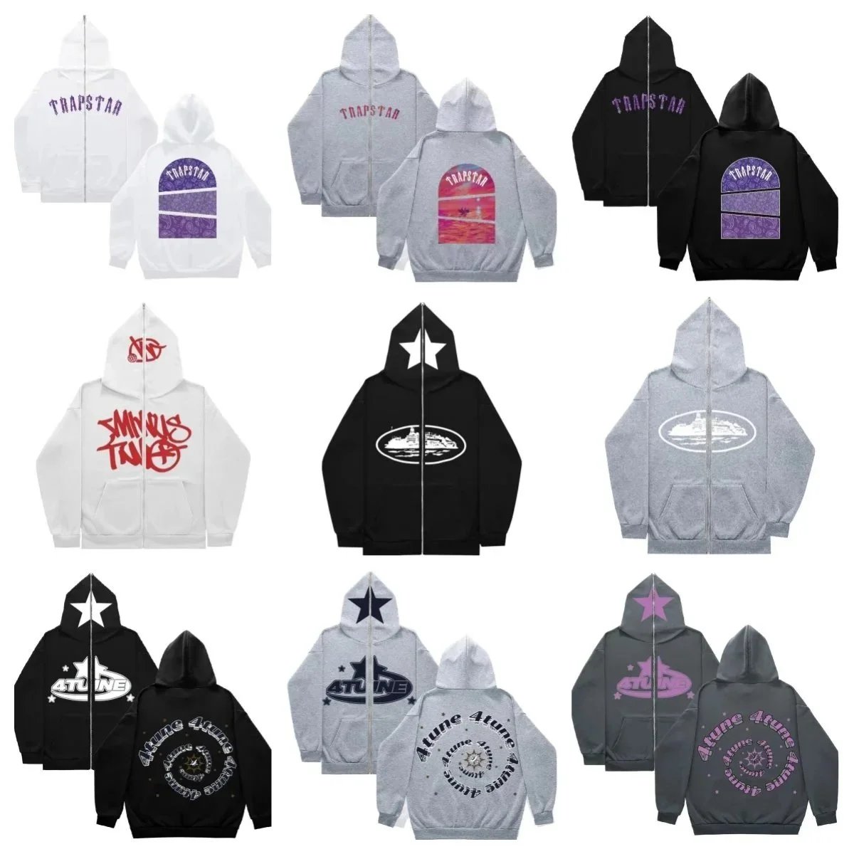 Trapstar Hoodie Set Long Sleeve Graphic Sweatshirt Loose Fit Trapstar Street Hip Hop Pullover