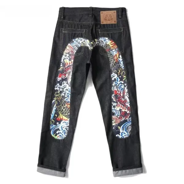 Evisu x Traditional Japanese Mythology Tiger & Dragon Embroidered Dark Indigo Jeans - 9